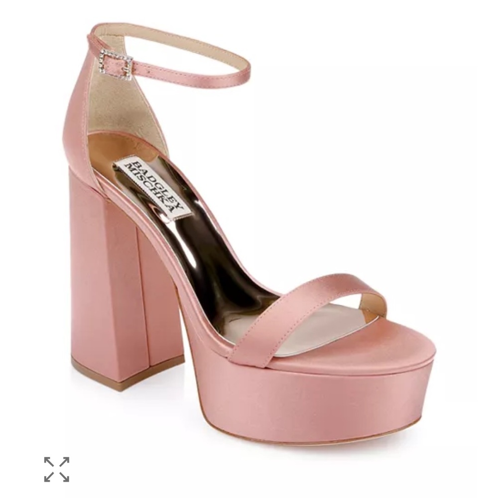 Badgley Mischka Crystal Buckle High Heel Platform Silk Sandals Terracotta 6